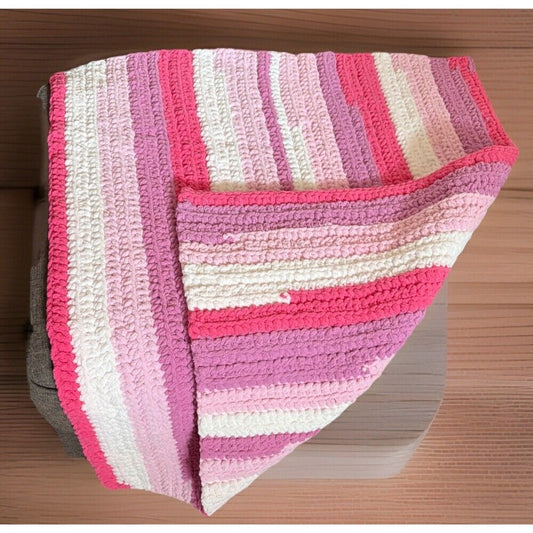 Handmade Crochet Super Soft Multicolored Pink Baby Blanket 36" x 29"