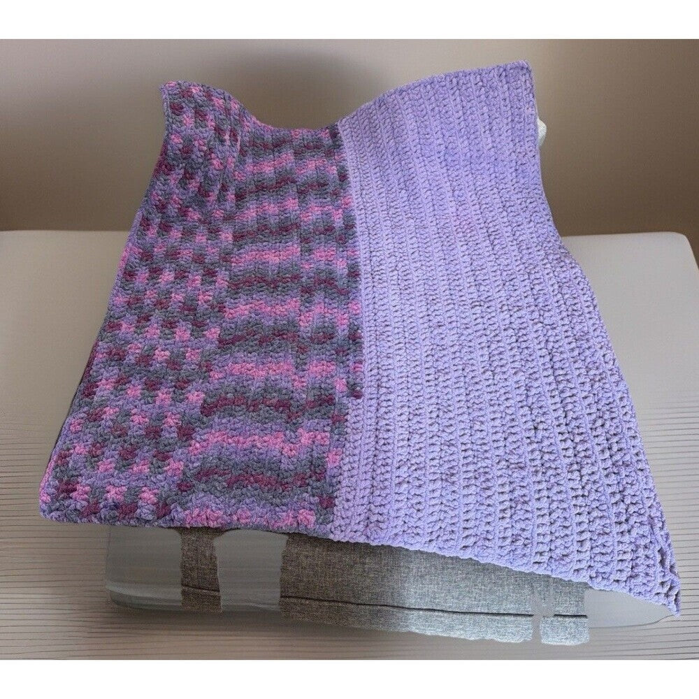 Handmade Crochet Super Soft Plush Purple and Pink Baby Blanket 30"x28"