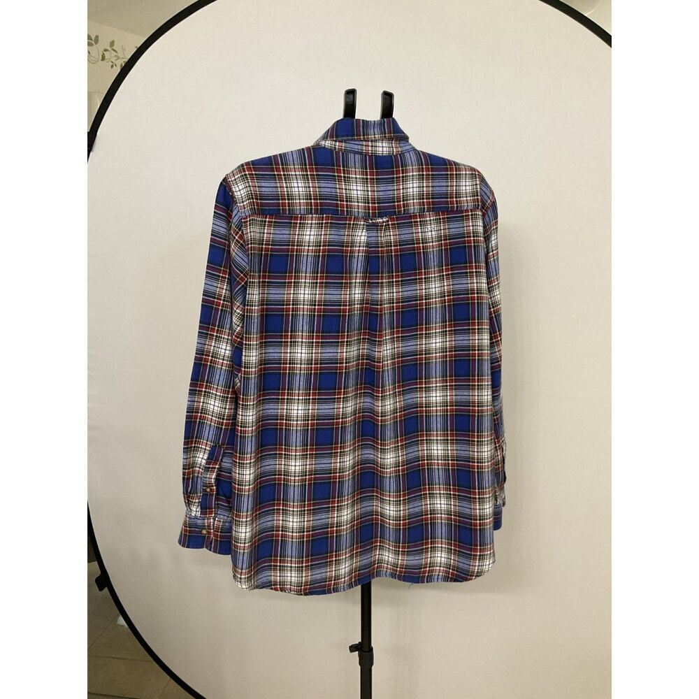 Chaps Men's XL Blue Red Plaid 100% Cotton Flannel Button Down Shirt