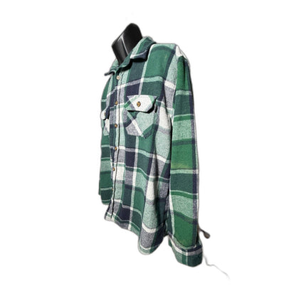 Molokai Surf Co. Heavy Plaid Flannel Button-Up Shirt - Green/Black 2XL