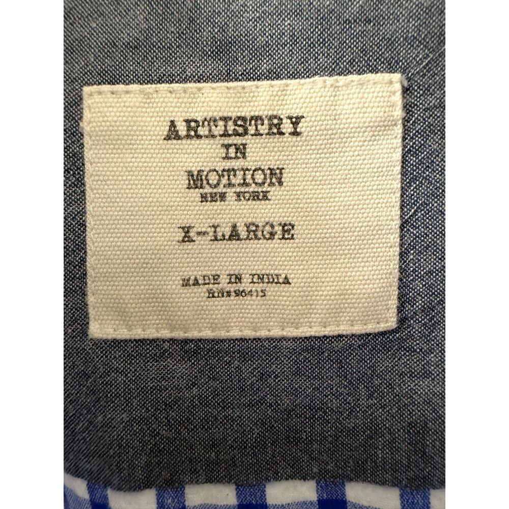 Artistry In Motion Mens XL Shirt Blue Gingham Nautical Signal Flags Long Sleeve