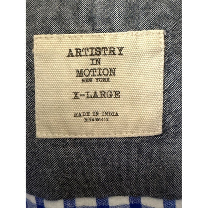 Artistry In Motion Mens XL Shirt Blue Gingham Nautical Signal Flags Long Sleeve