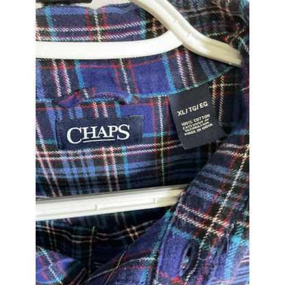 Chaps Navy Plaid Flannel Button-Up Shirt XL