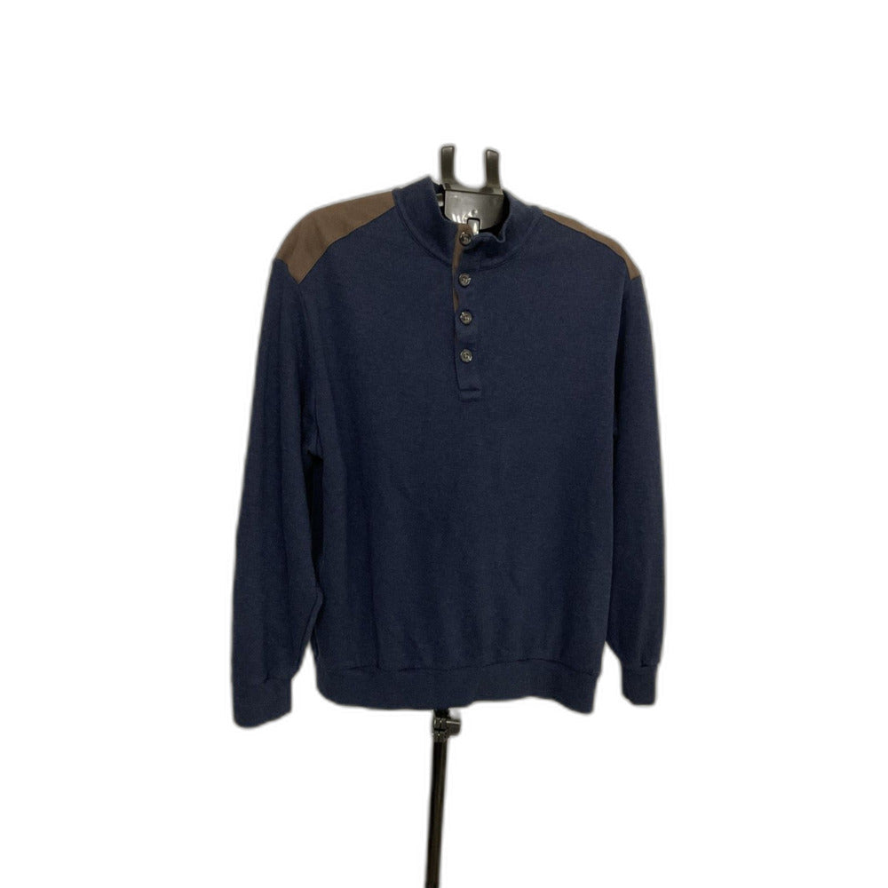 Cremieux Classics Men's XL Navy Mock Neck Pullover Sweater Suede Patch Trim