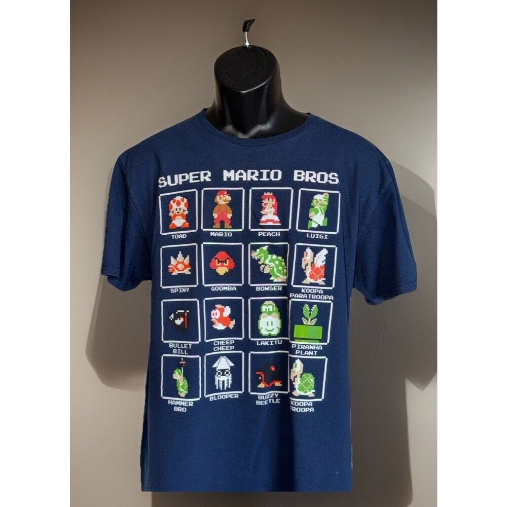 Super Mario Bros. Mens 16 Character Pixel Grid Boxes Graphic T-Shirt XL Cotton