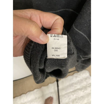 Van Heusen Men's Sweater Large Gray Striped V-Neck Cotton Blend Pullover
