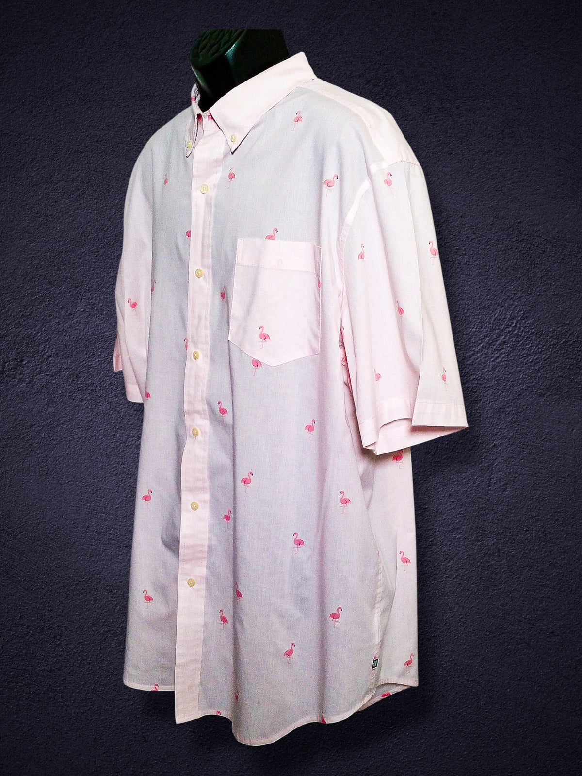 CHAPS pink flamingo shirt A3-072 - Left angled front view with chest pocket