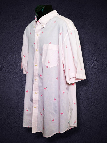 CHAPS pink flamingo shirt A3-072 - Left angled front view with chest pocket