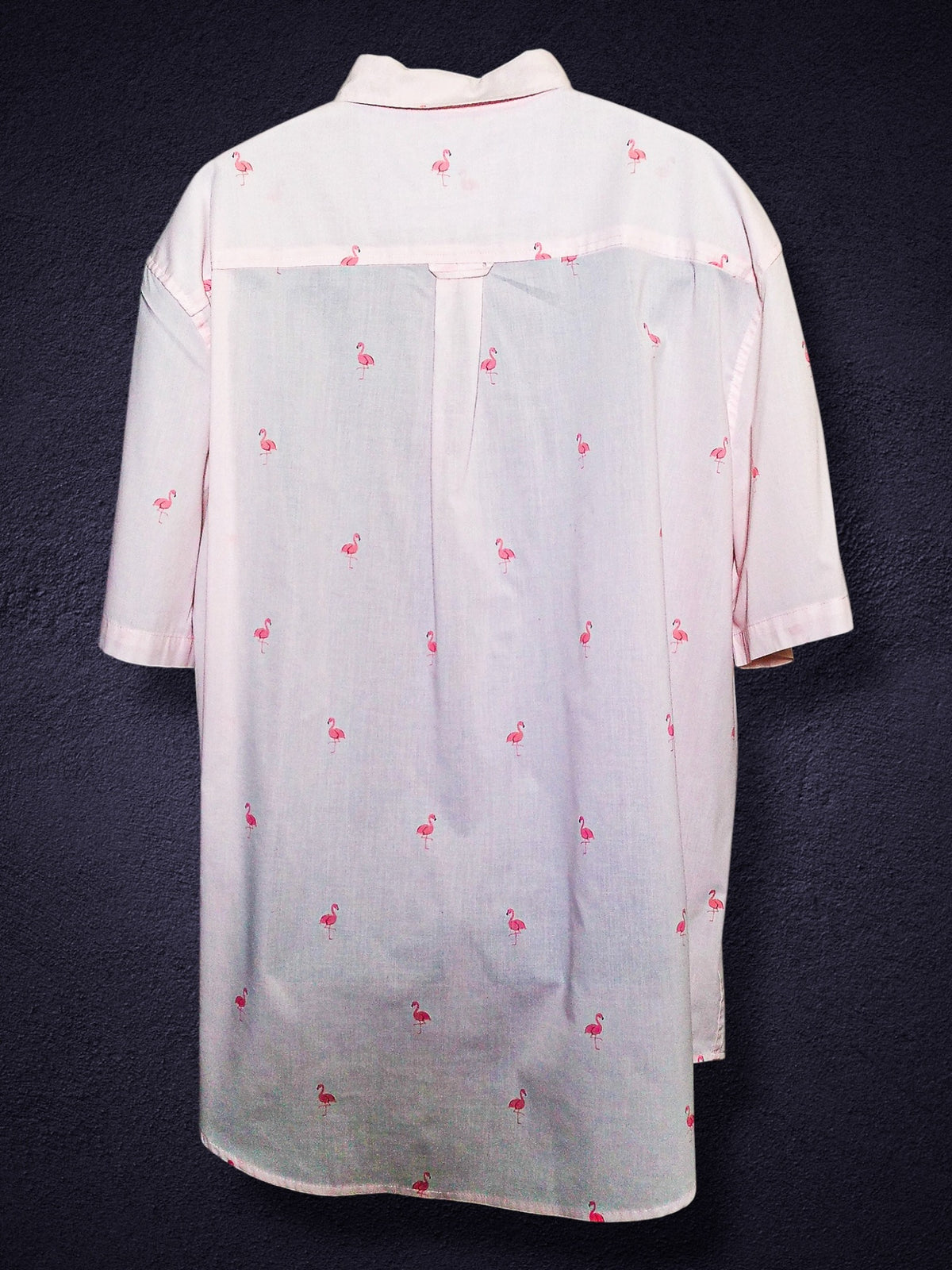 CHAPS pink flamingo shirt A3-072 - Back view with box pleat