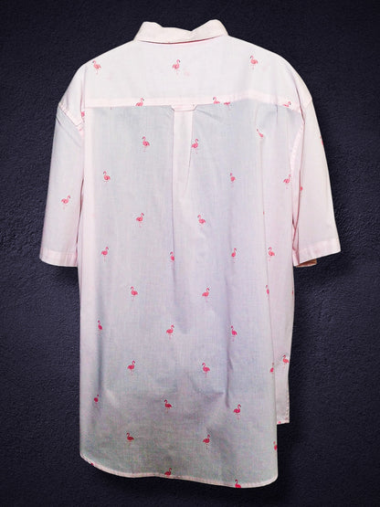 CHAPS pink flamingo shirt A3-072 - Back view with box pleat