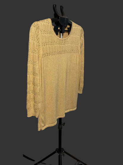 Draper's & Damon's Gold Metallic Knit Top Crochet Yoke
