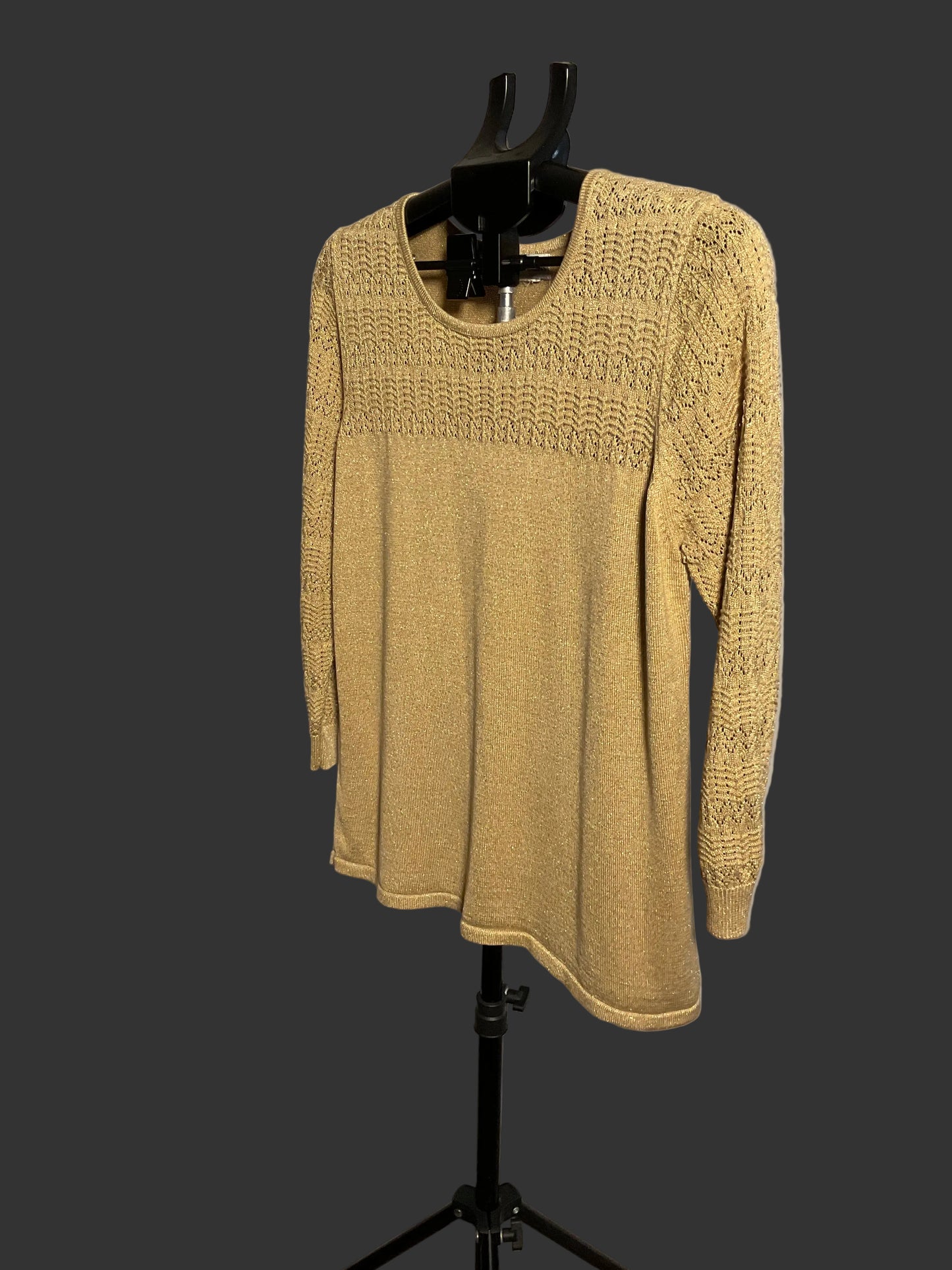 Draper's & Damon's Gold Metallic Knit Top Crochet Yoke