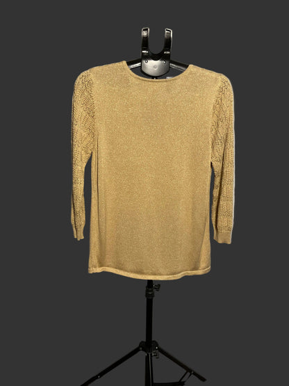 Draper's & Damon's Gold Metallic Knit Top Crochet Yoke