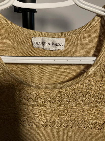 Draper's & Damon's Gold Metallic Knit Top Crochet Yoke