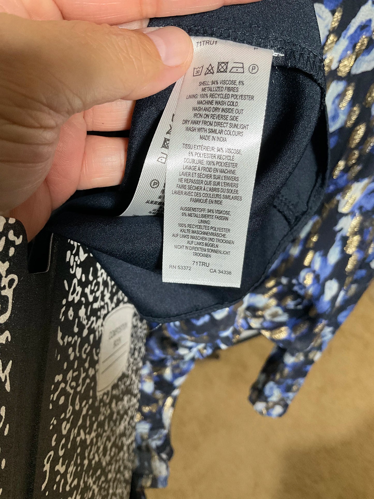 French Connection Metallic Print Cutout Mini Dress Size 12 Blue Gold