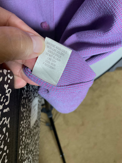 CJ Banks Short Sleeve Button Up Top Textured Grid 2X Purple