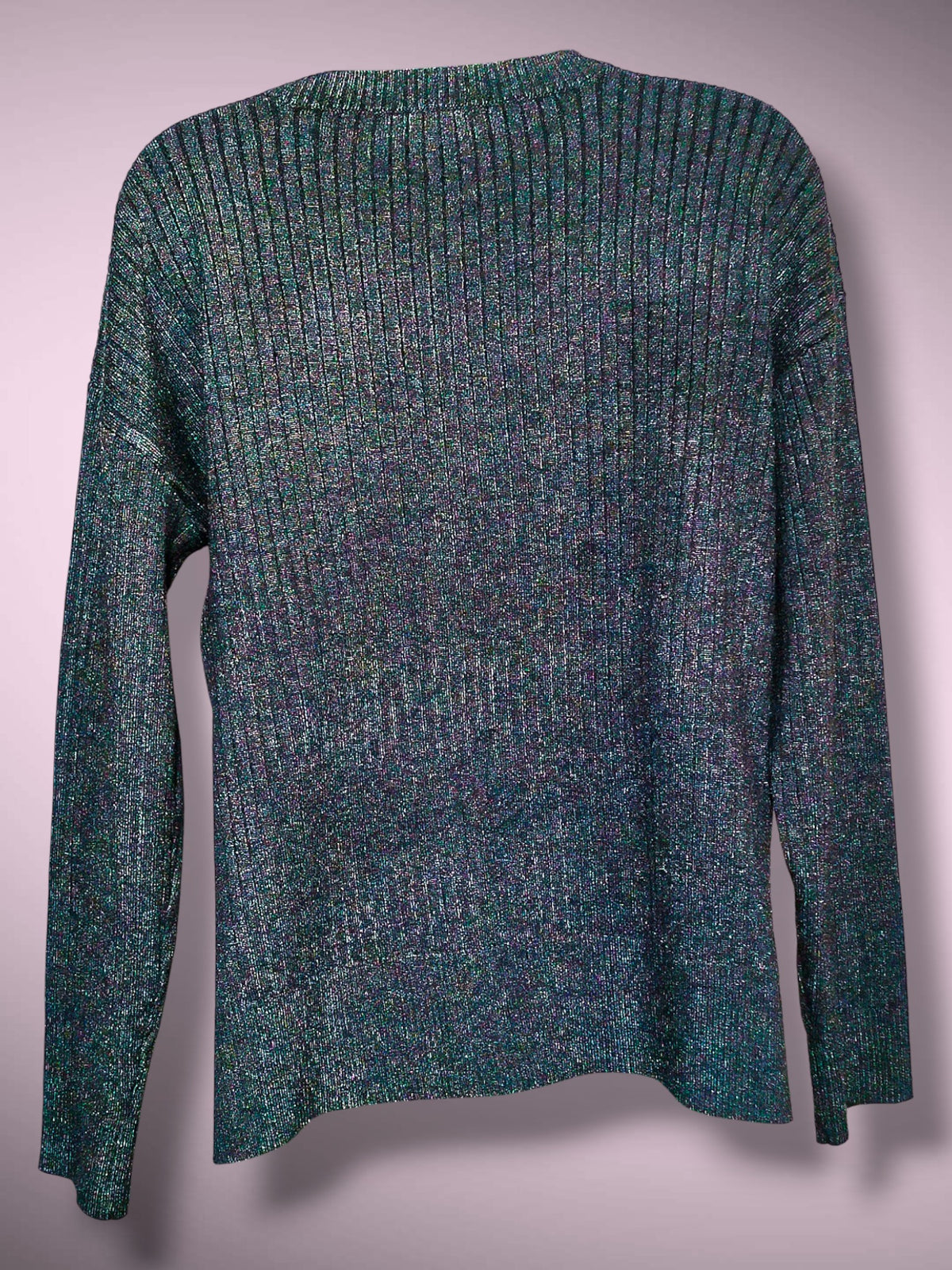 Calligraphy metallic rib-knit sweater, back view