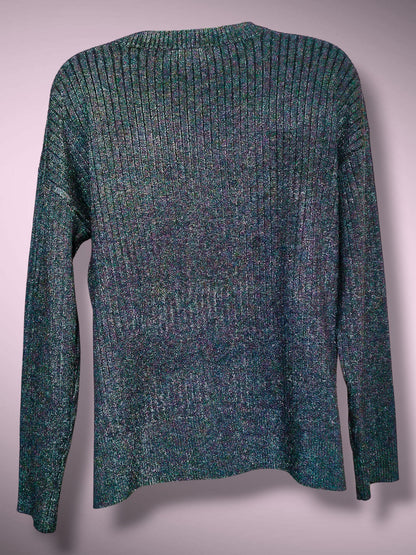 Calligraphy metallic rib-knit sweater, back view