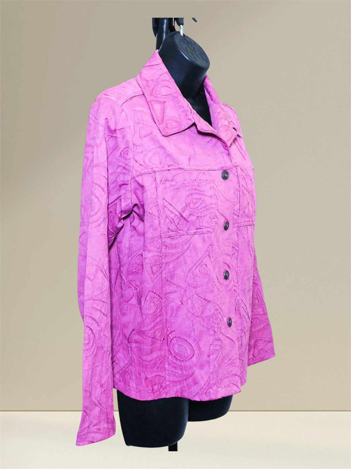 Angled front view of Kaktus jacket showing collar and chest pocket