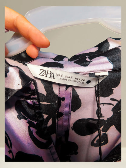 Zara sewn label showing size Small and Made in Morocco