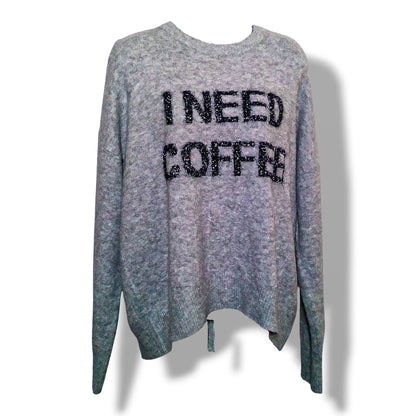 Front view of gray Belle by Belldini I Need Coffee sweater