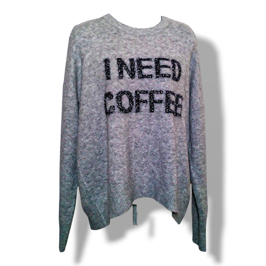 Front view of gray Belle by Belldini I Need Coffee sweater