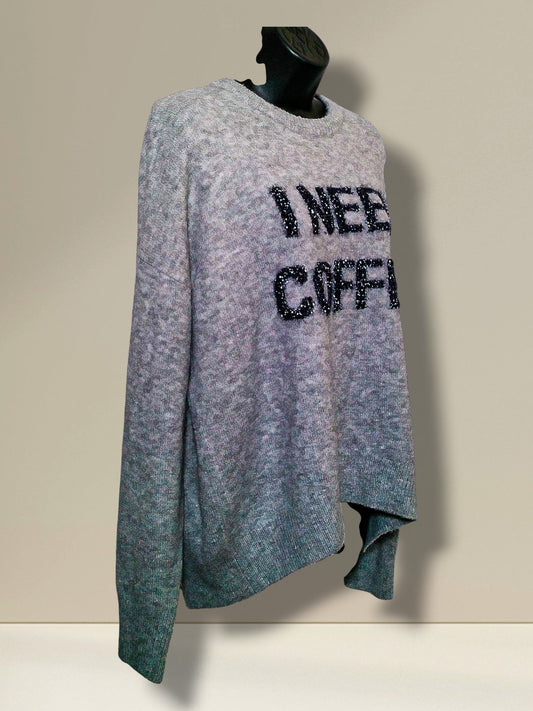 Angled view of Belle by Belldini sweater showing relaxed fit and long sleeve