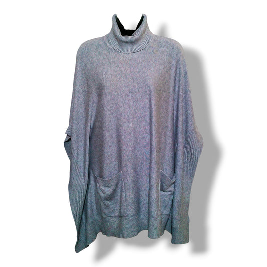 Front view of gray MICHAEL Michael Kors turtleneck poncho with pockets
