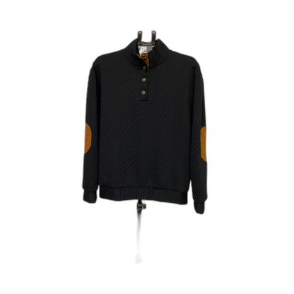 Hengsheng Jeans Men's XL Black Quilted Mock Neck Snap Pullover Elbow Patch