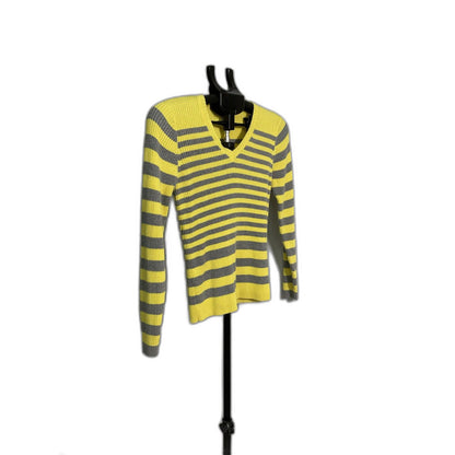 St. John's Bay Yellow Grey Striped V-Neck Sweater L