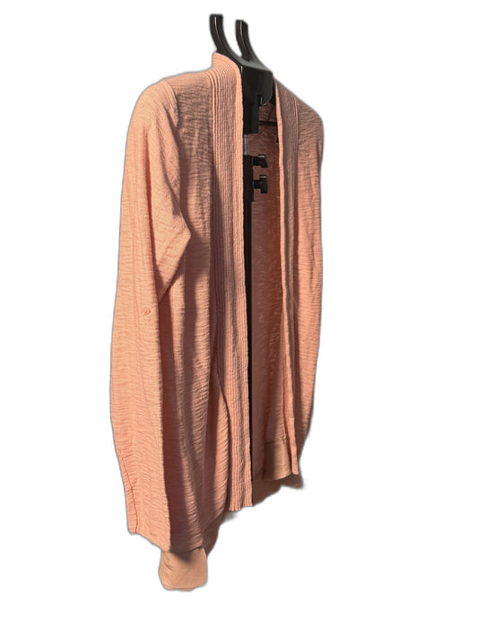 LC Lauren Conrad ribbed open front cardigan, peach pink, side view