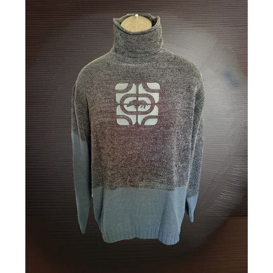 Ecko Unltd Men's Acrylic Blue Turtleneck Pullover Sweater w/ Logo Graphic L