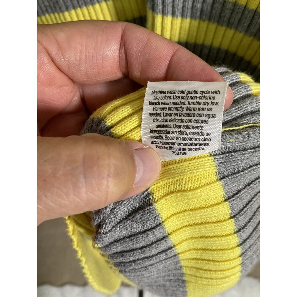 St. John's Bay Yellow Grey Striped V-Neck Sweater L