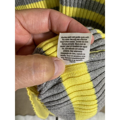 St. John's Bay Yellow Grey Striped V-Neck Sweater L