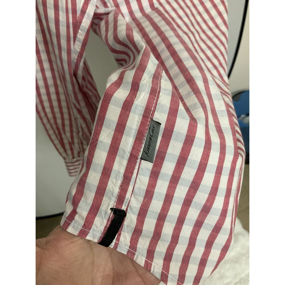 Kenneth Cole New York Men's XL Red White Gingham Check Button Down Shirt