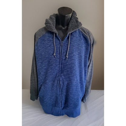 Faded Glory Men’s XL Blue & Gray Full Zip Hoodie Sherpa-Lined Fleece Jacket