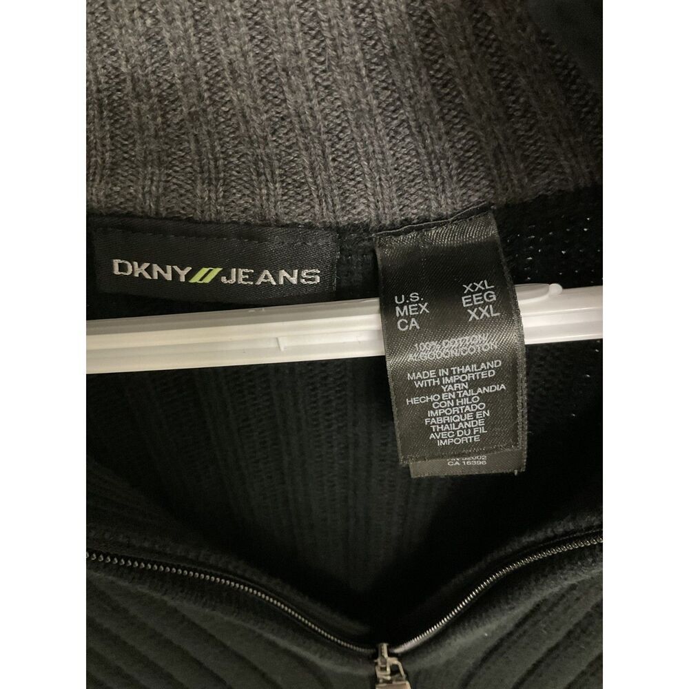 DKNY Jeans Men's XXL Black Ribbed Quarter Zip Mock Neck Sweater 100% Cotton