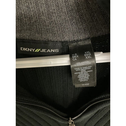 DKNY Jeans Men's XXL Black Ribbed Quarter Zip Mock Neck Sweater 100% Cotton