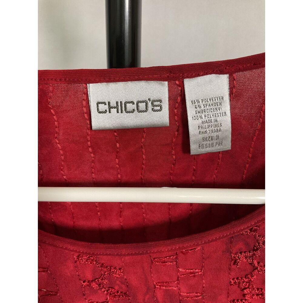 Chico’s Red Embroidered Semi-Sheer Blouse XL