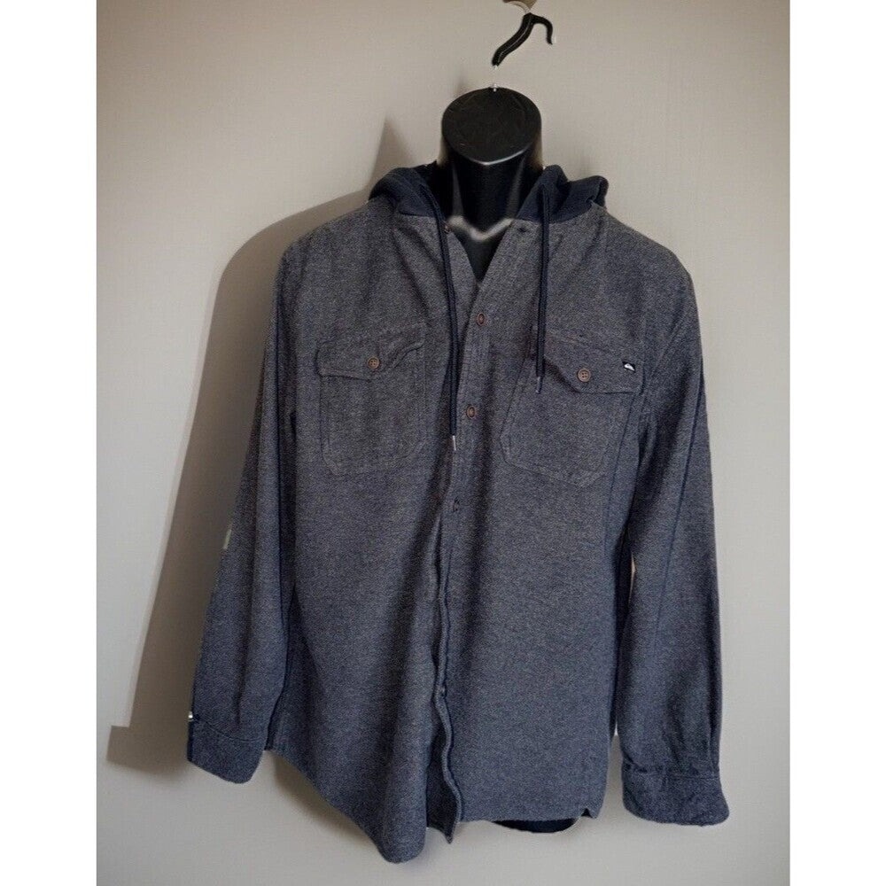 Quiksilver Men's Dark Gray Fleece Hoodie Button Down Shirt L