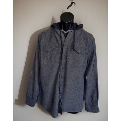 Quiksilver Men's Dark Gray Fleece Hoodie Button Down Shirt L
