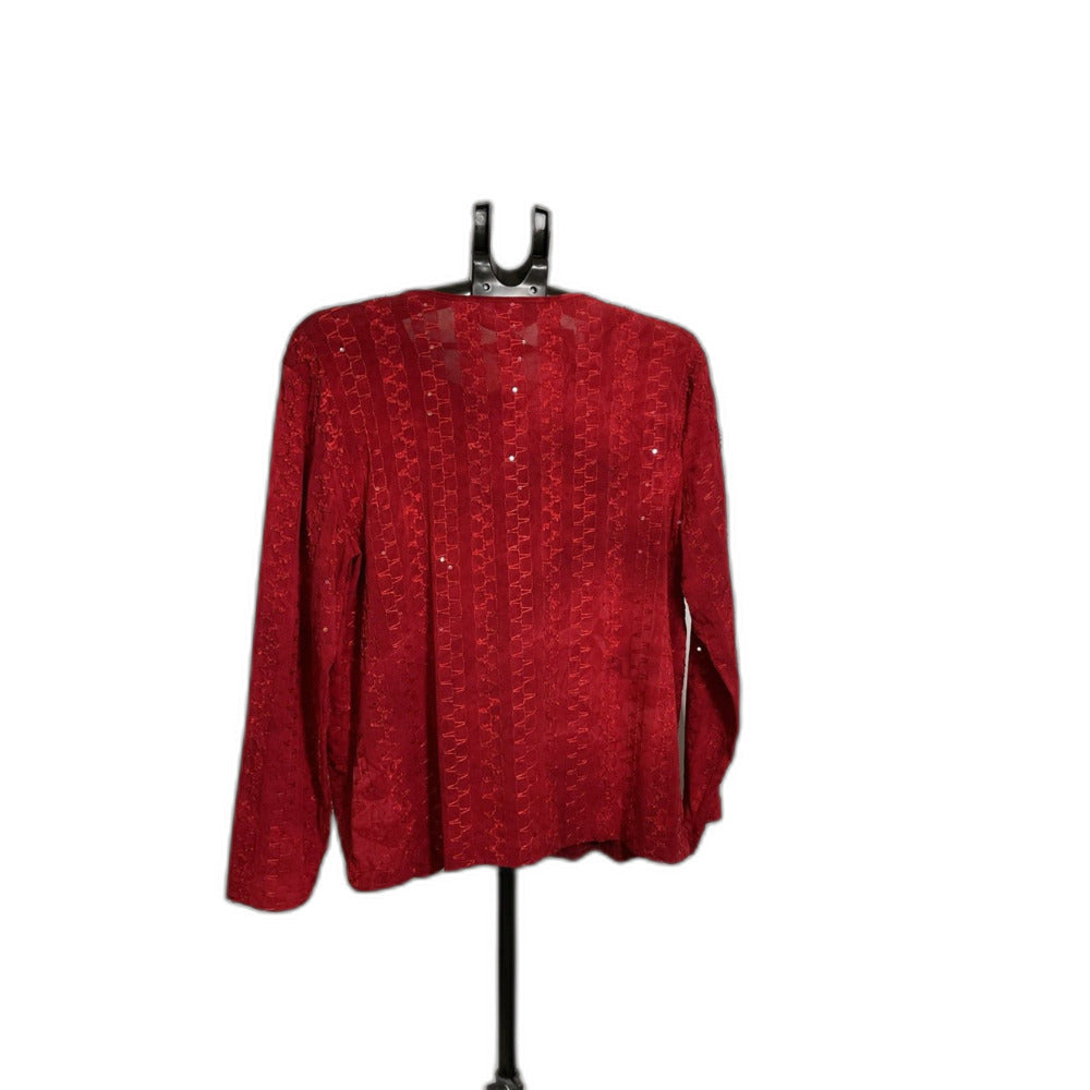 Chico’s Red Embroidered Semi-Sheer Blouse XL
