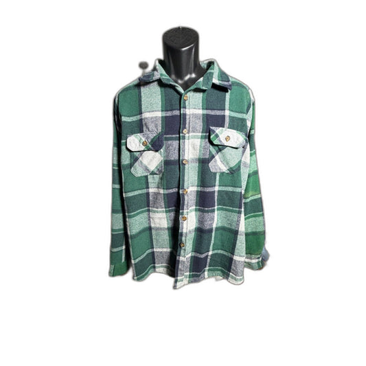 Molokai Surf Co. Heavy Plaid Flannel Button-Up Shirt - Green/Black 2XL