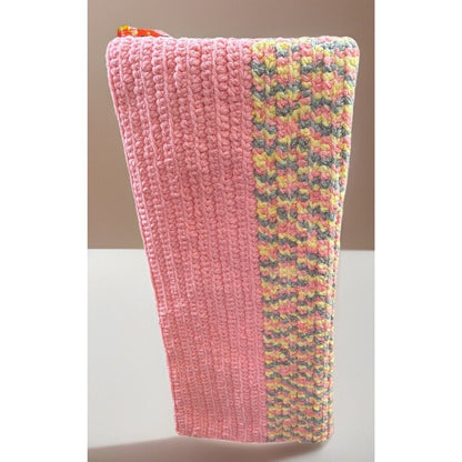 Handmade Crochet Super Soft Multicolored Peach And Yellow Baby Blanket 44"X28"