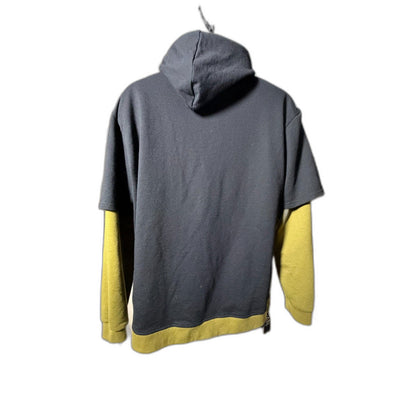 Gurunvani "Future" Contrast Patchwork Layered Hoodie - Black/Olive Green L
