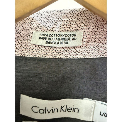 Calvin Klein Mens Dress Shirt Large Pink White Micro Geometric Print Long Sleeve