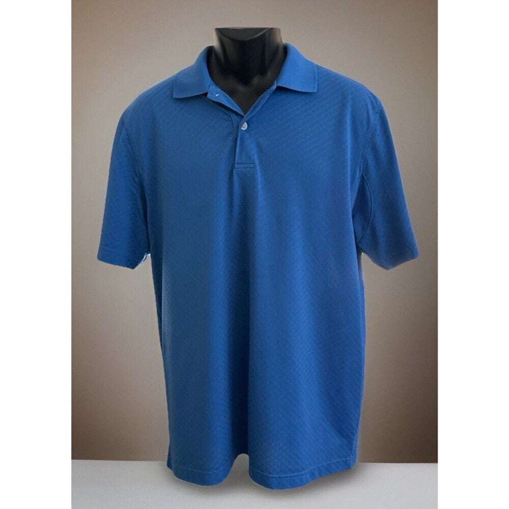 Izod Golf Polo Shirt Men L Blue Short Sleeves 1/4 Button Swing Flex Cool FX