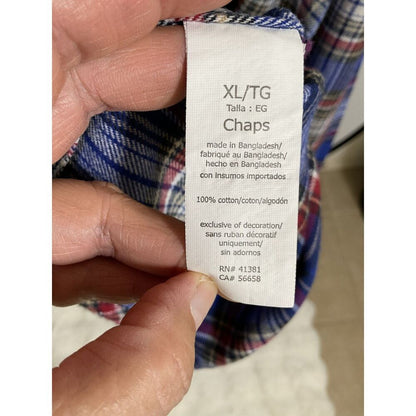 Chaps Men's XL Blue Red Plaid 100% Cotton Flannel Button Down Shirt