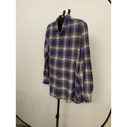 Chaps Men's XL Blue Red Plaid 100% Cotton Flannel Button Down Shirt