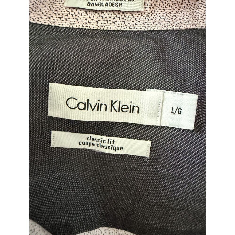 Calvin Klein Mens Dress Shirt Large Pink White Micro Geometric Print Long Sleeve